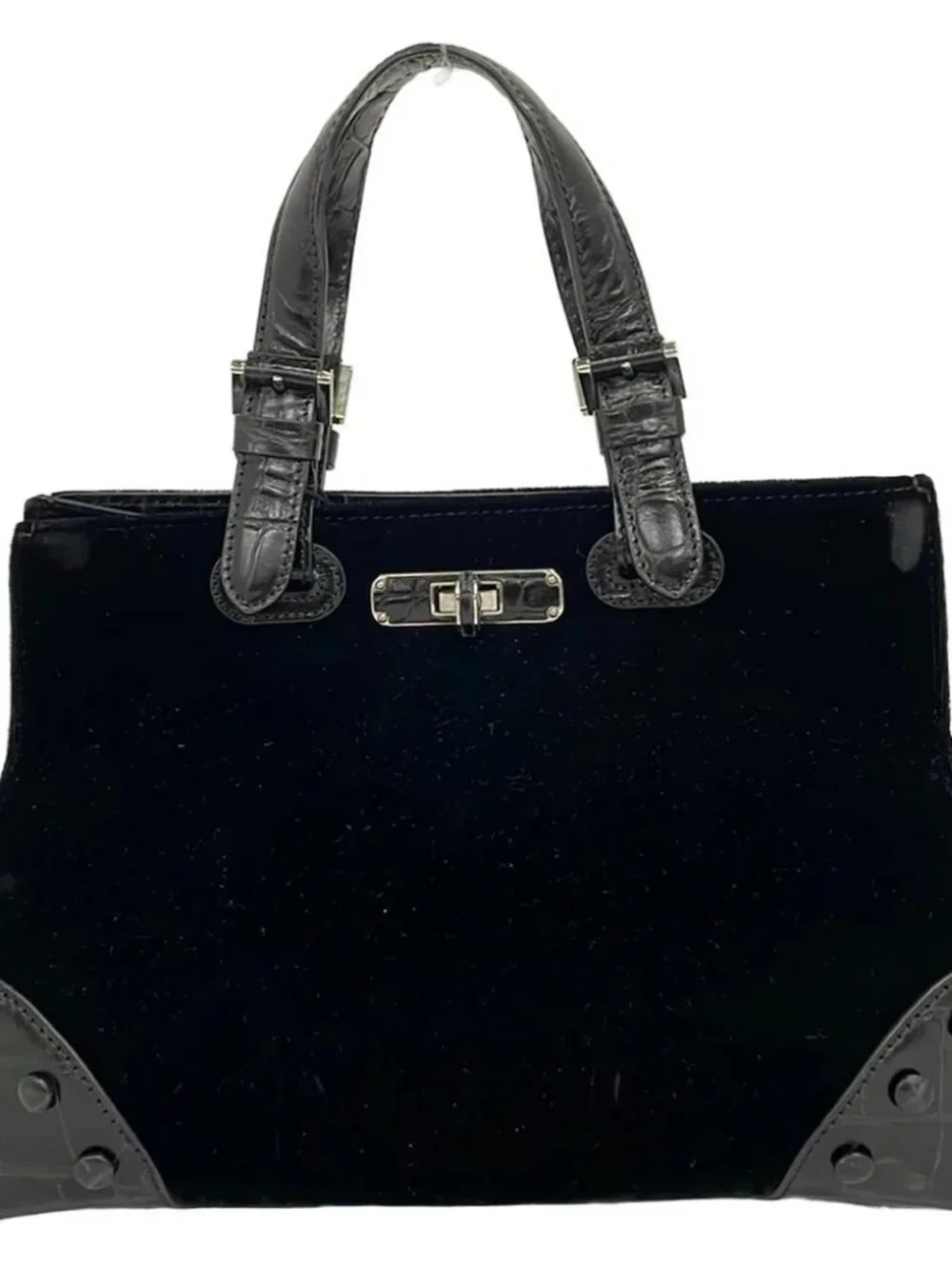 GIORGIO ARMANI Black Velour Leather Handbag